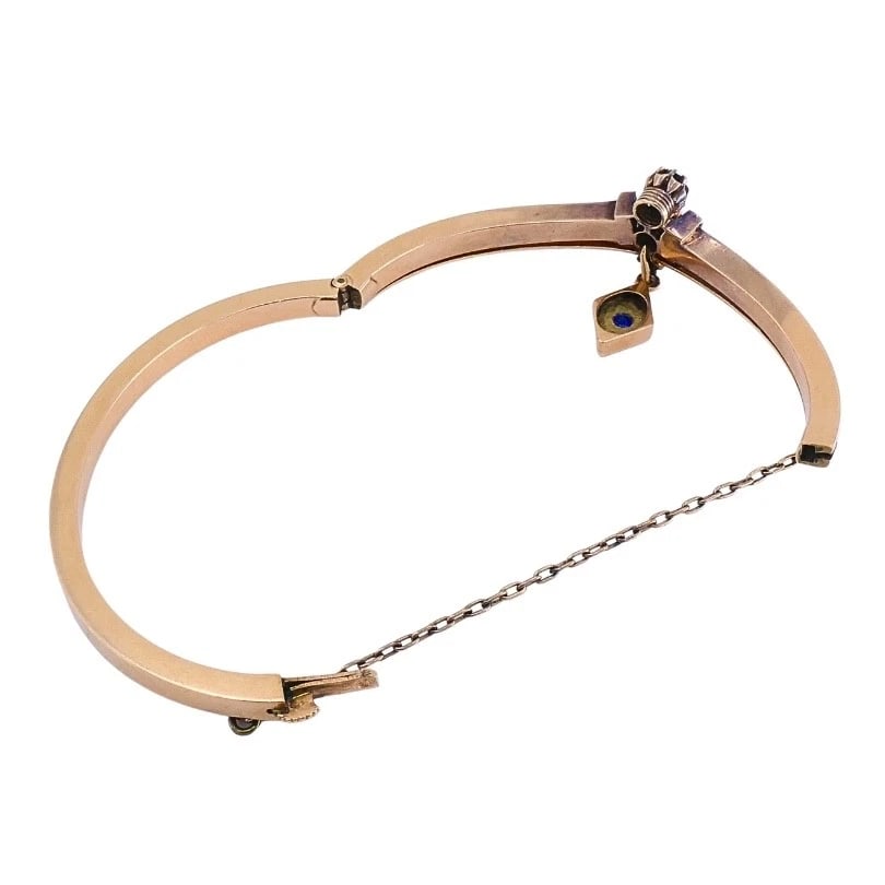 Victorian 14k Gold Gemstone Bangle Bracelet - 7