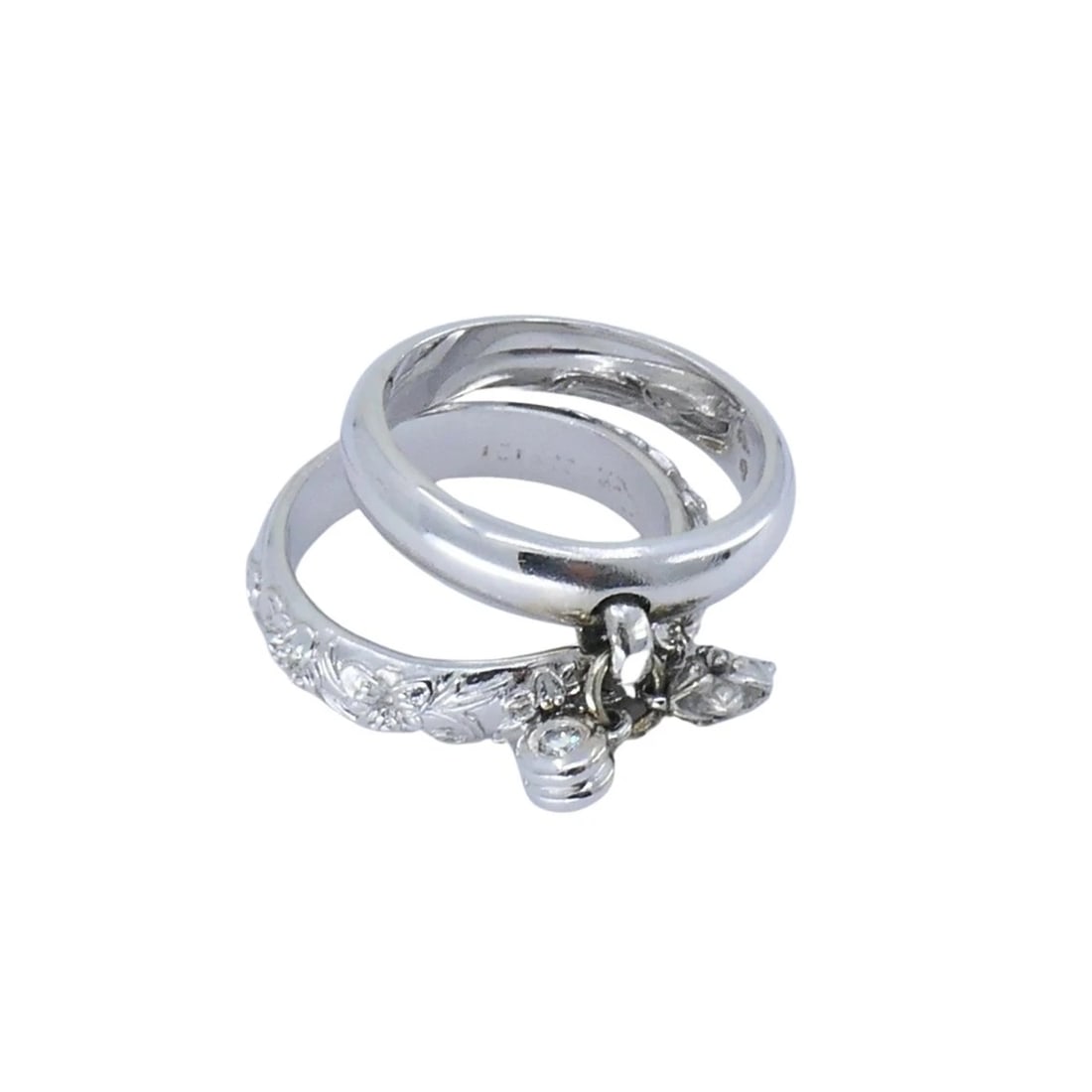 Carrera y Carrera 18K White Gold Double Ring with Diamond Floral Design - 4