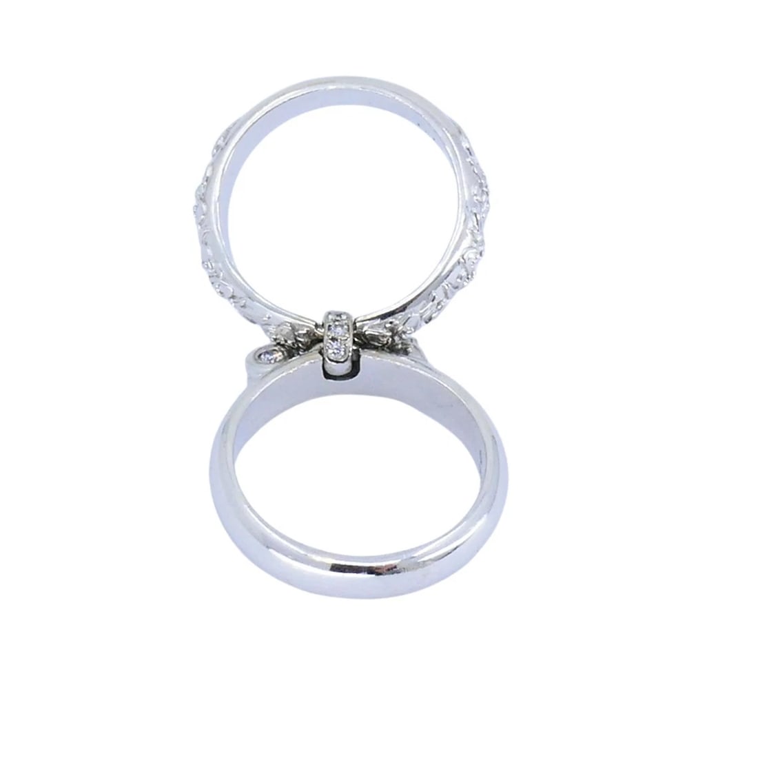 Carrera y Carrera 18K White Gold Double Ring with Diamond Floral Design - 7