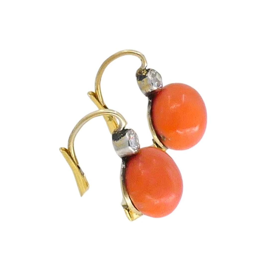 Vintage 14k Gold Coral Earrings Diamond Accent - 4