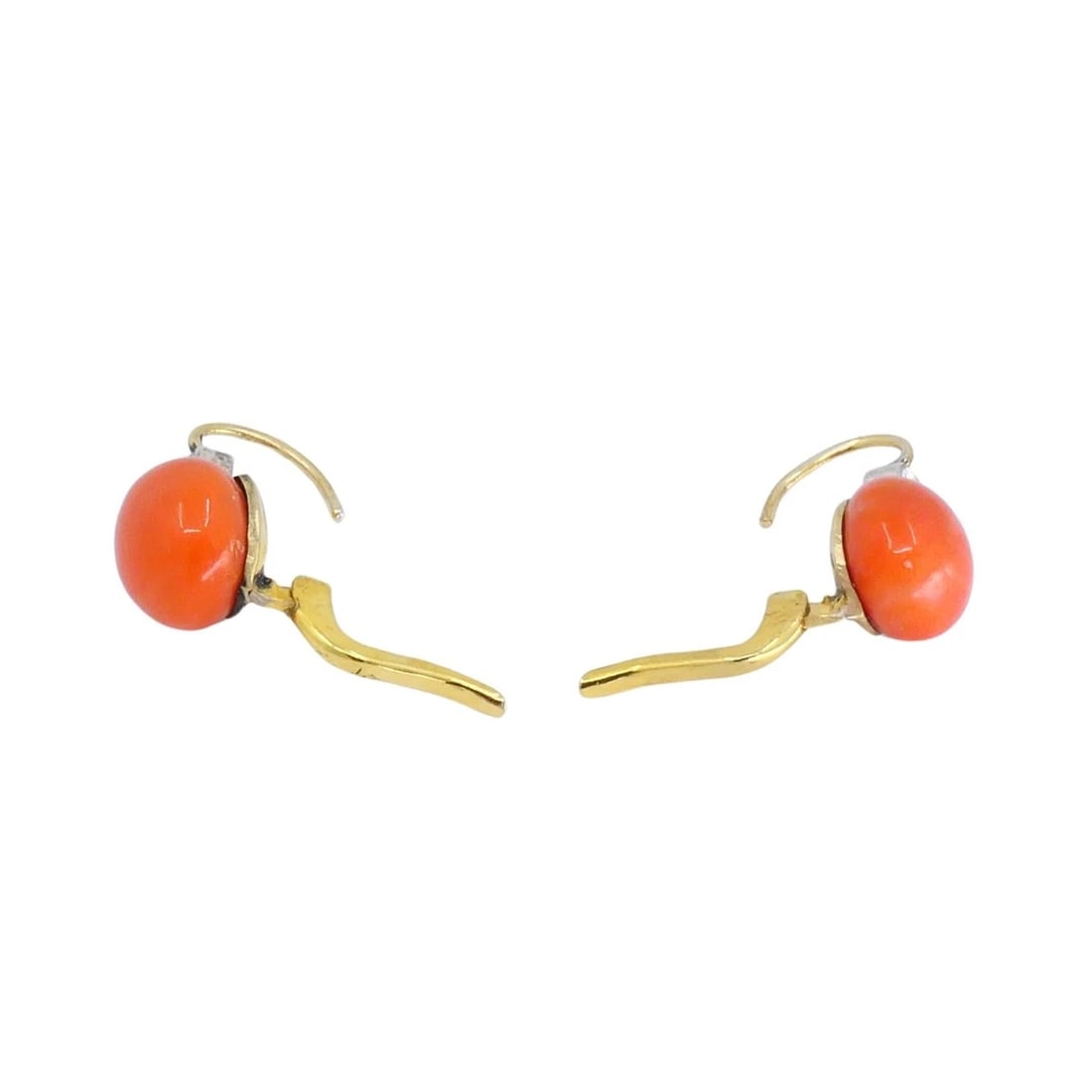 Vintage 14k Gold Coral Earrings Diamond Accent - 6