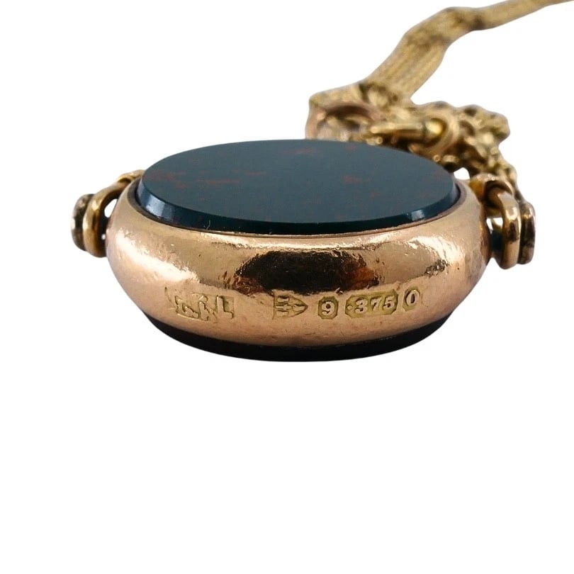Antique 9k Gold Carnelian Bloodstone Pendant 14k Gold Chain Necklace - 12