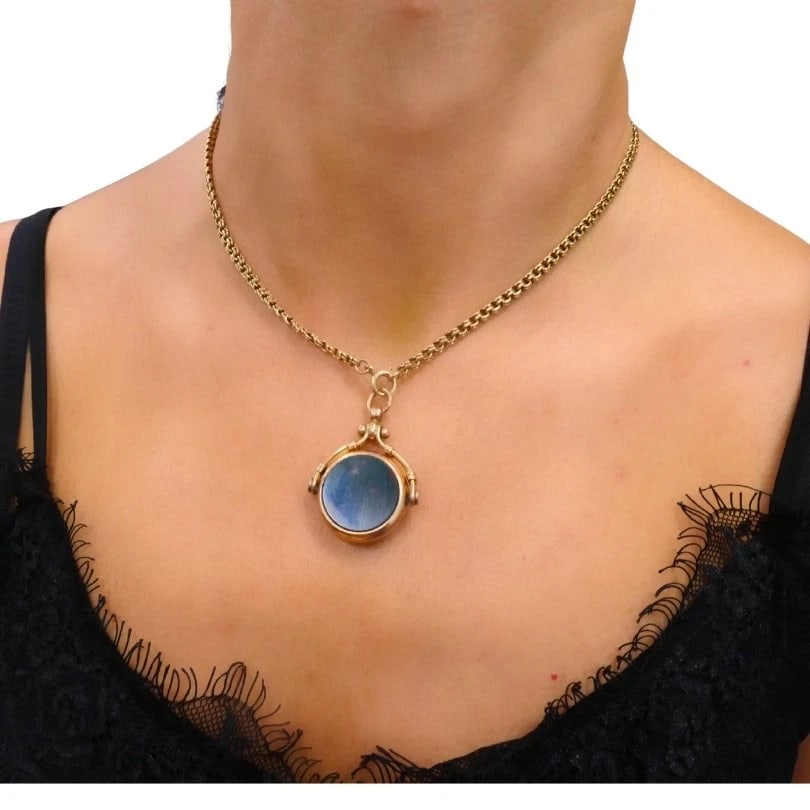 Antique 9k Gold Carnelian Bloodstone Pendant 14k Gold Chain Necklace - 3