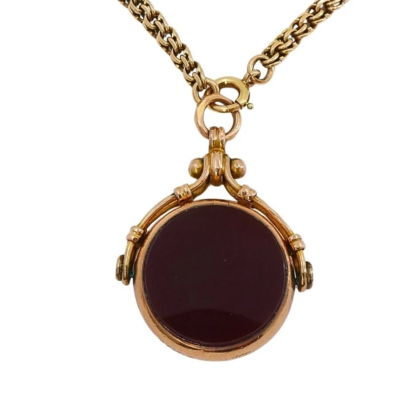 Antique 9k Gold Carnelian Bloodstone Pendant 14k Gold Chain Necklace - 5