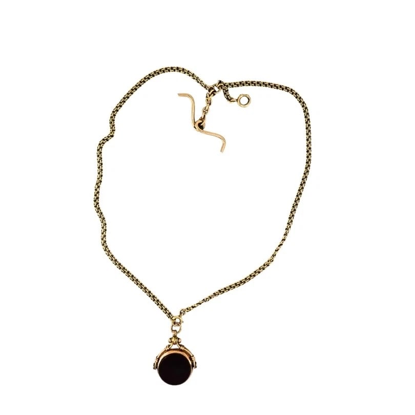 Antique 9k Gold Carnelian Bloodstone Pendant 14k Gold Chain Necklace - 8