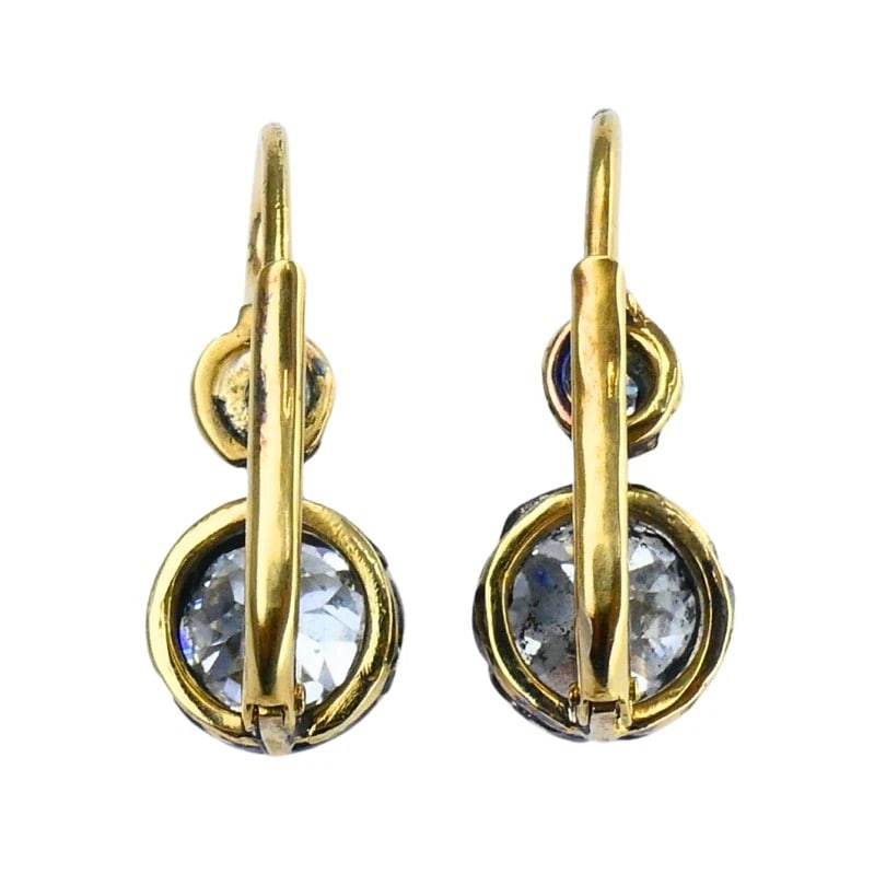 Victorian 14k Gold Silver Two-Stone Diamond EARRINGS Old Mine Cut Antique - 6