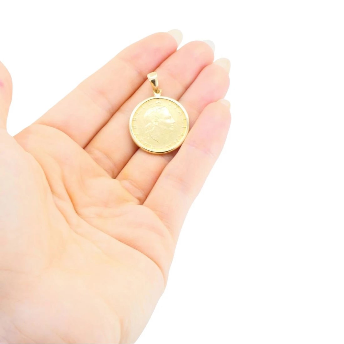 Italian 14k Gold Lire Coin Pendant - 2