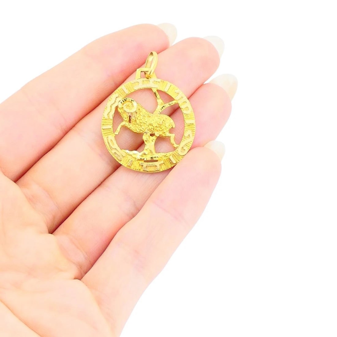 Vintage 18k Gold Aries Astrological Zodiac Pendant - 2