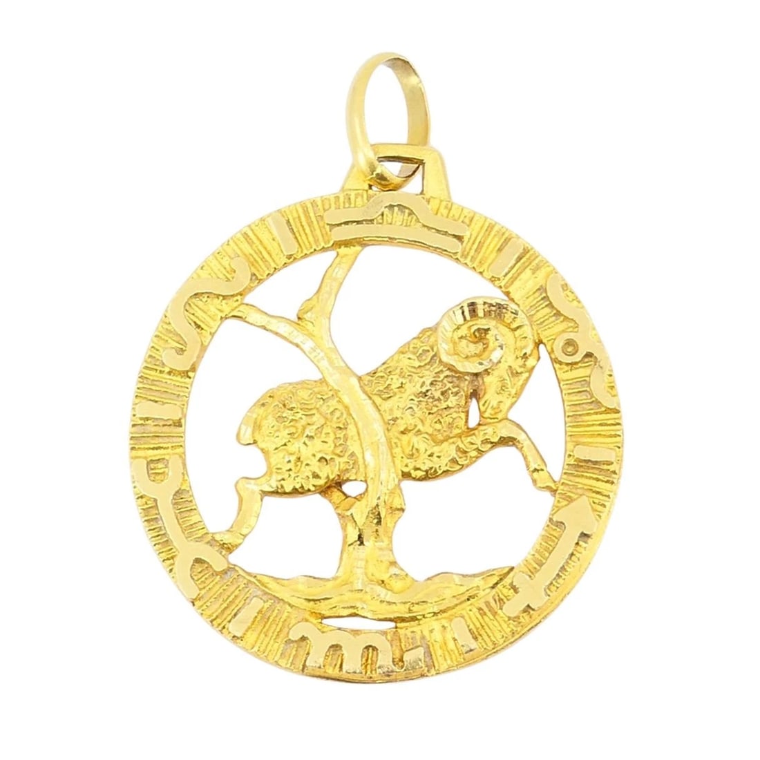 Vintage 18k Gold Aries Astrological Zodiac Pendant - 3