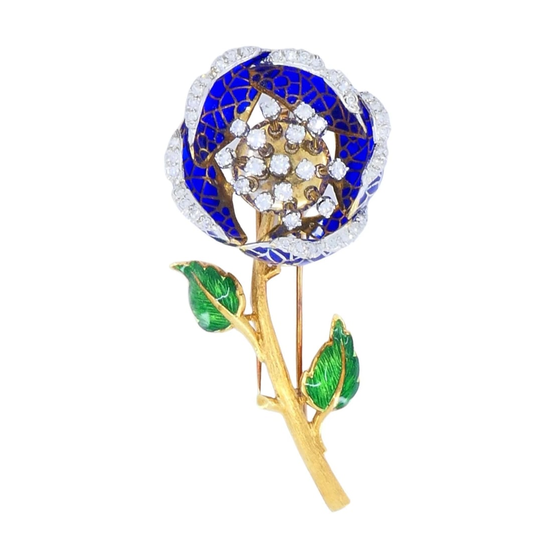 Vintage 18k Gold Diamond Enamel Flower Pendant Clip Brooch - 3