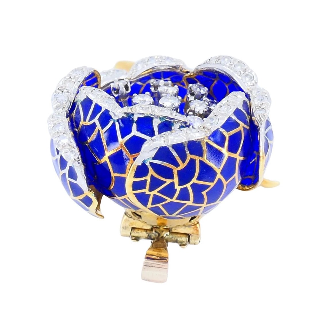 Vintage 18k Gold Diamond Enamel Flower Pendant Clip Brooch - 6