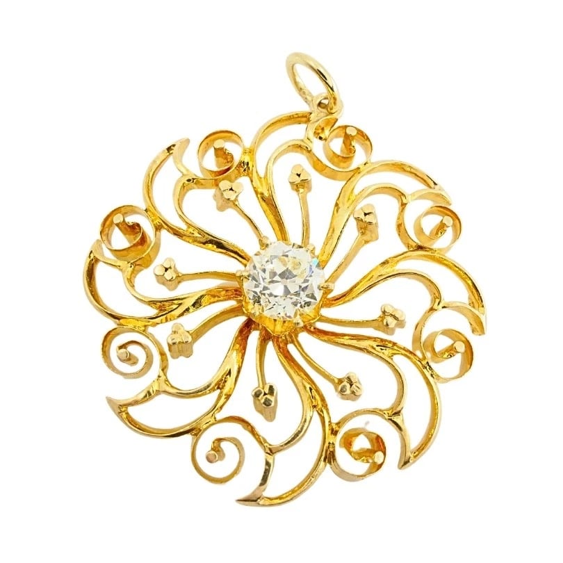 14k Diamond Pendant 18k Openwork Filigree Chain Necklace - 4