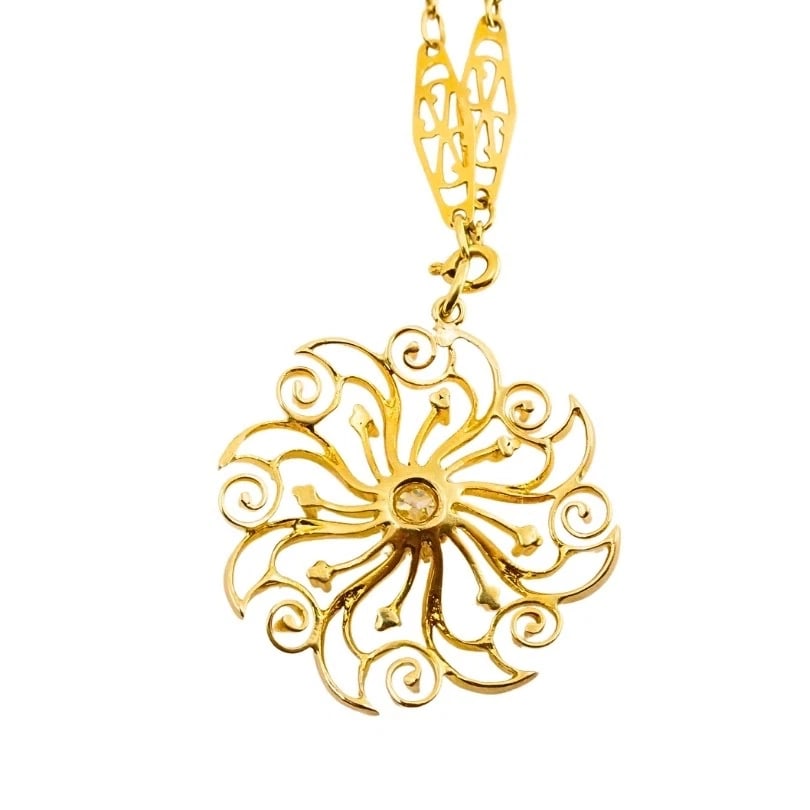 14k Diamond Pendant 18k Openwork Filigree Chain Necklace - 7