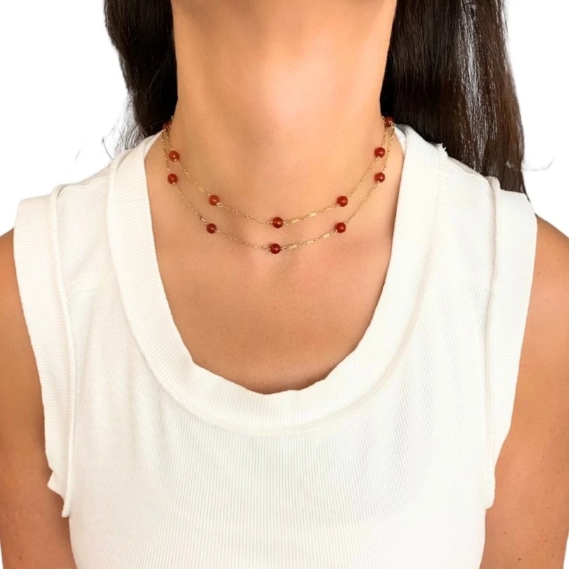 Vintage 14k Gold Carnelian Bead Necklace - 3