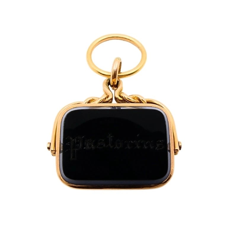 Antique 9k Gold Albert Chain Necklace Bloodstone Agate Pendant - 6