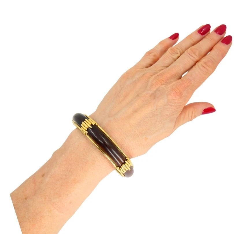 Vintage Van Cleef & Arpels 18k Gold Wood BANGLE BRACELET Estate Jewelry - 4