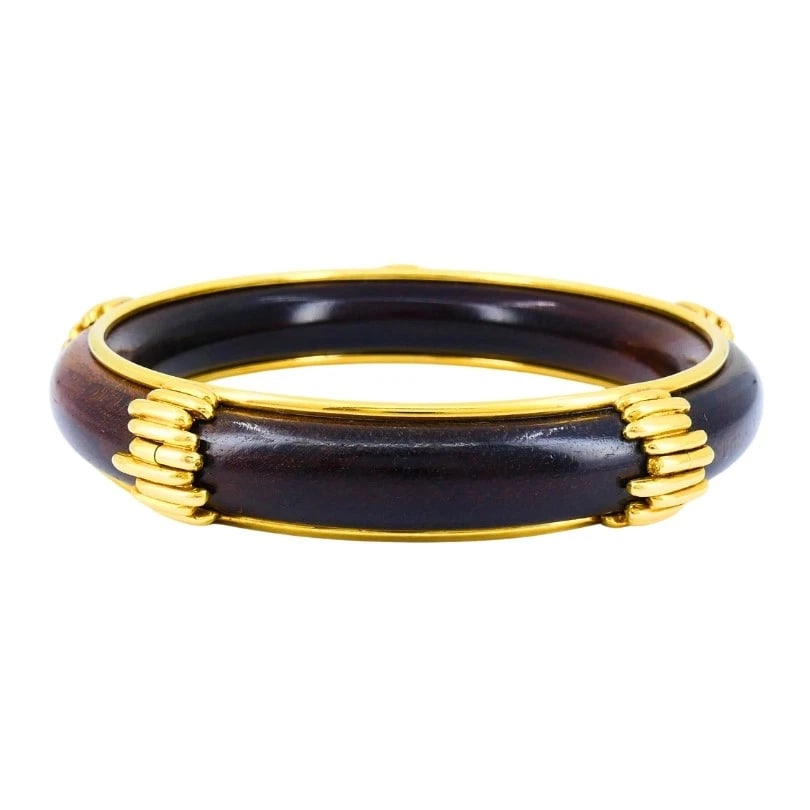 Vintage Van Cleef & Arpels 18k Gold Wood BANGLE BRACELET Estate Jewelry - 6