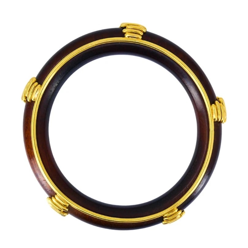 Vintage Van Cleef & Arpels 18k Gold Wood BANGLE BRACELET Estate Jewelry - 7
