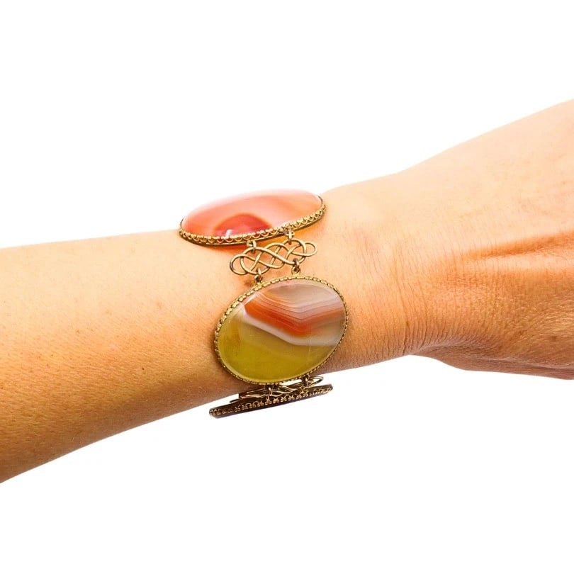 Antique A & J. Smith Aberdeen Scottish Agate 9k Gold Bracelet - 2