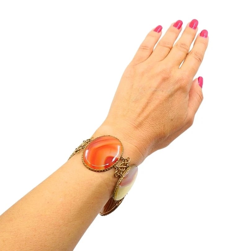 Antique A & J. Smith Aberdeen Scottish Agate 9k Gold Bracelet - 3