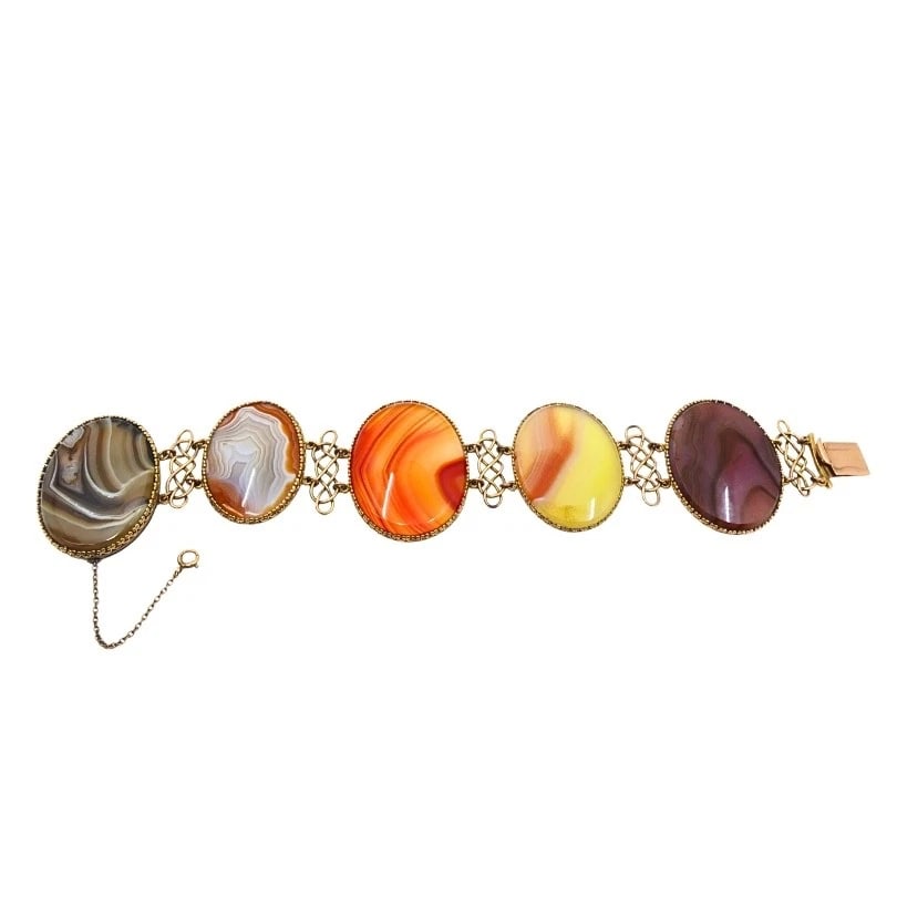 Antique A & J. Smith Aberdeen Scottish Agate 9k Gold Bracelet - 4