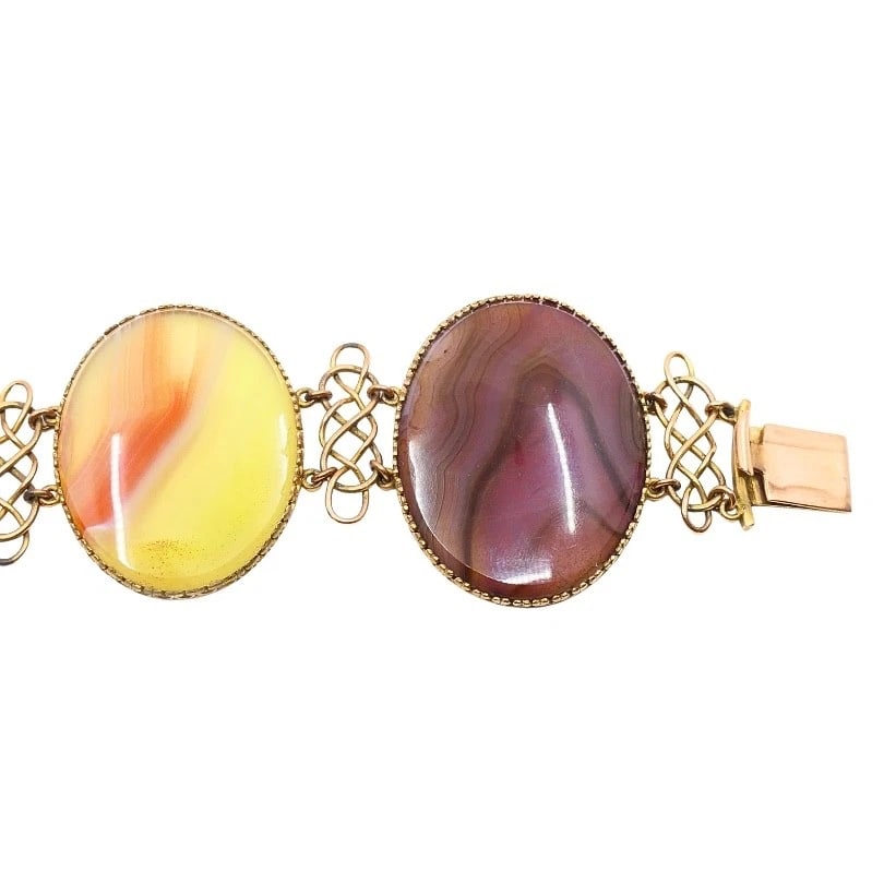Antique A & J. Smith Aberdeen Scottish Agate 9k Gold Bracelet - 6