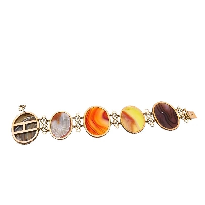 Antique A & J. Smith Aberdeen Scottish Agate 9k Gold Bracelet - 7
