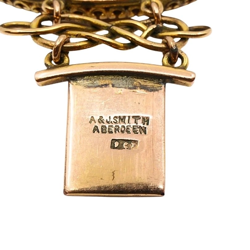 Antique A & J. Smith Aberdeen Scottish Agate 9k Gold Bracelet - 9