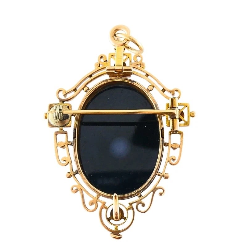 Antique 12k Gold Agate Cameo Pendant Brooch Seed Pearls - 7