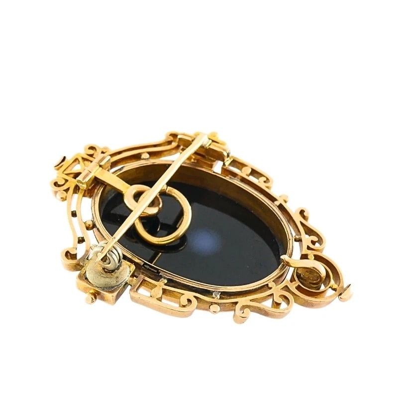 Antique 12k Gold Agate Cameo Pendant Brooch Seed Pearls - 8