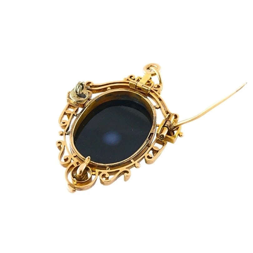 Antique 12k Gold Agate Cameo Pendant Brooch Seed Pearls - 9