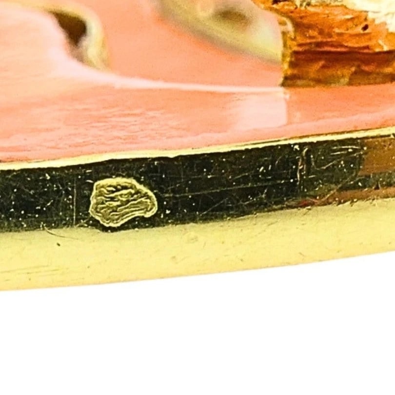 French 18k Diamond Coral Pendant 14k Gold Chain Necklace - 10