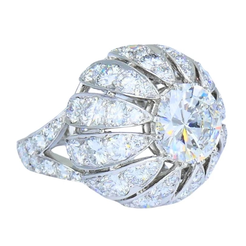 Vintage 1950s Platinum Diamond Bombe Cocktail RING Circa 1950s Estate Jewelry: VK GTOO 1950s Platinum Diamond Ring A stunning vintage ring from the 1950’s, made of platinum, featuring diamond. The dome-shaped setting is fully encrusted with round brilliant cut diamonds. Th