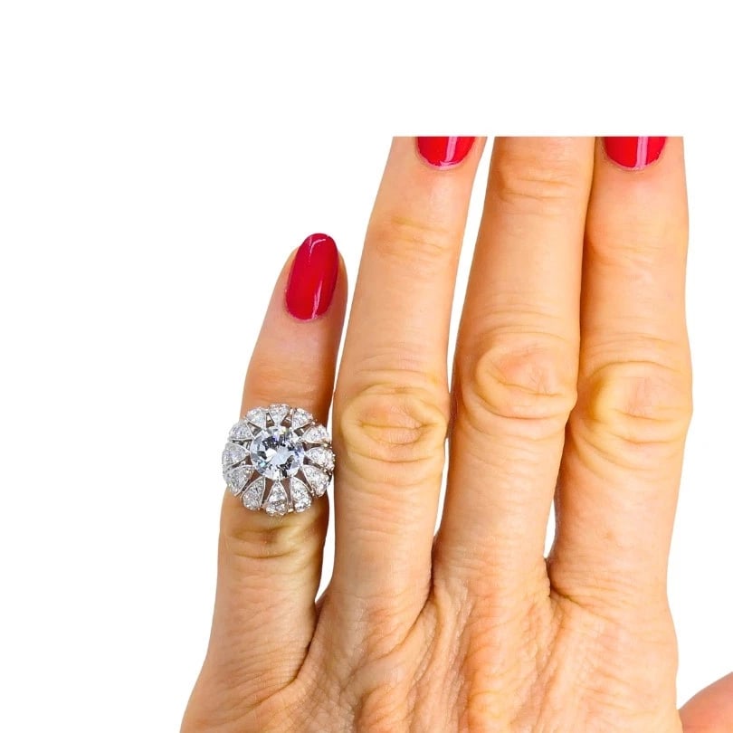 Vintage 1950s Platinum Diamond Bombe Cocktail RING Circa 1950s Estate Jewelry - 2