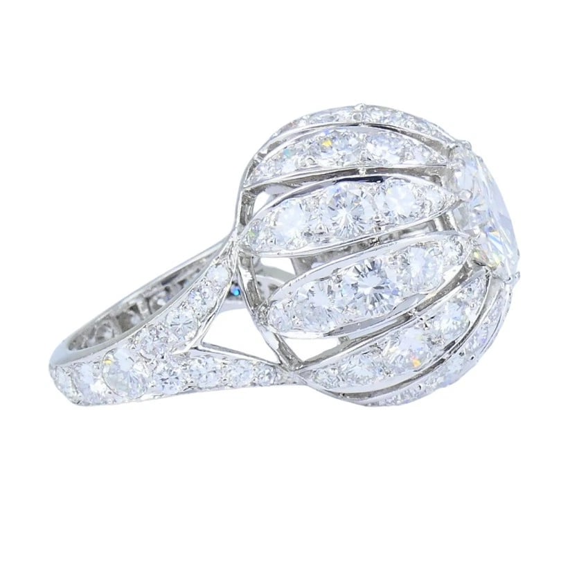 Vintage 1950s Platinum Diamond Bombe Cocktail RING Circa 1950s Estate Jewelry - 5