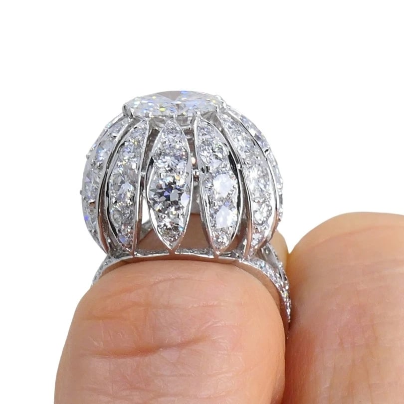 Vintage 1950s Platinum Diamond Bombe Cocktail RING Circa 1950s Estate Jewelry - 8