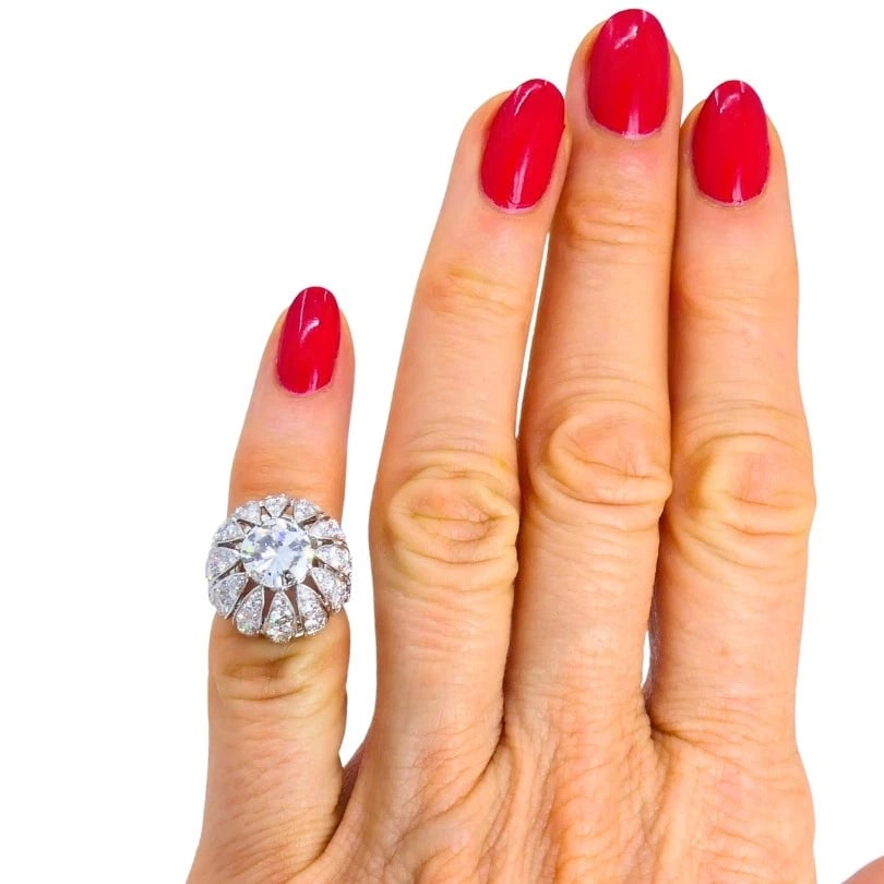 Vintage 1950s Platinum Diamond Bombe Cocktail RING Circa 1950s Estate Jewelry - 9