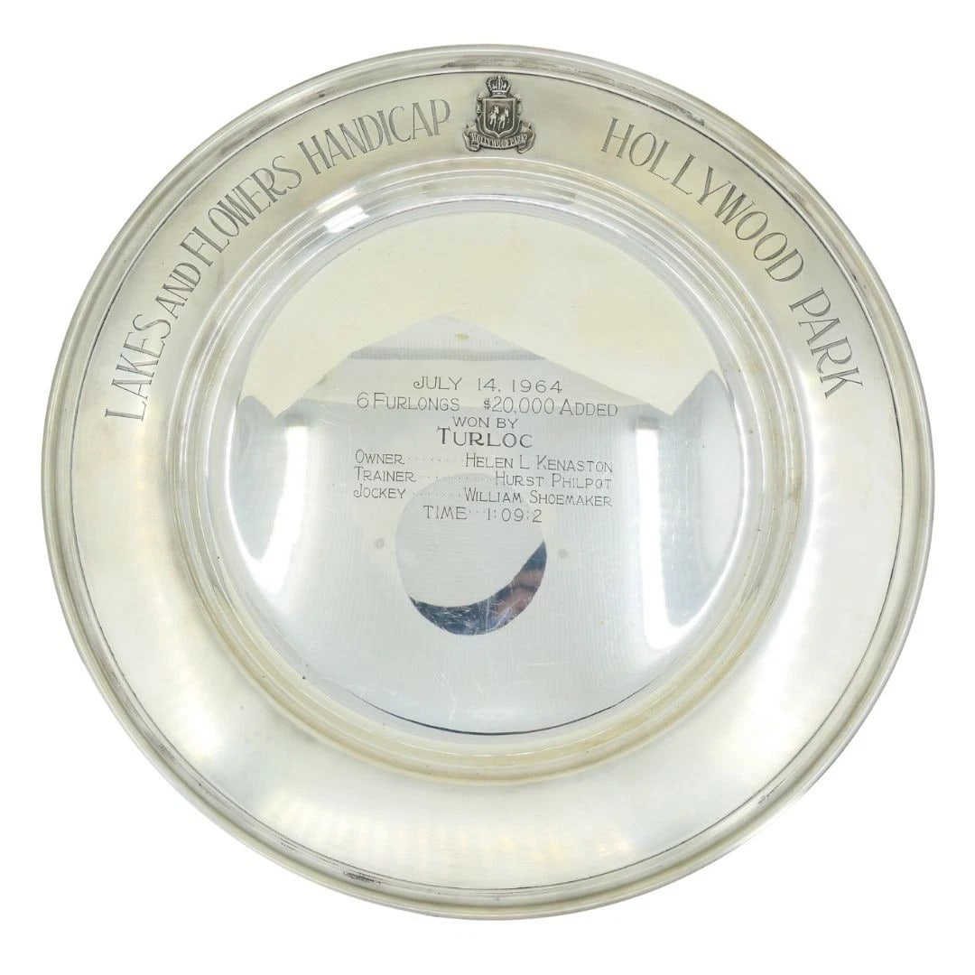 1964 Sterling Silver Lakes and Flowers Handicap Hollywood Park Trophy Plate (1 of 8)
