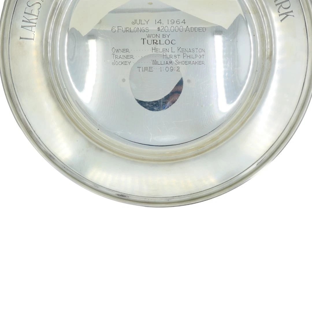 1964 Sterling Silver Lakes and Flowers Handicap Hollywood Park Trophy Plate - 4