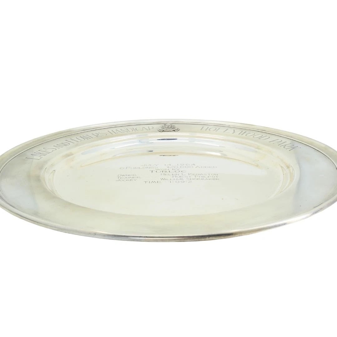 1964 Sterling Silver Lakes and Flowers Handicap Hollywood Park Trophy Plate - 5