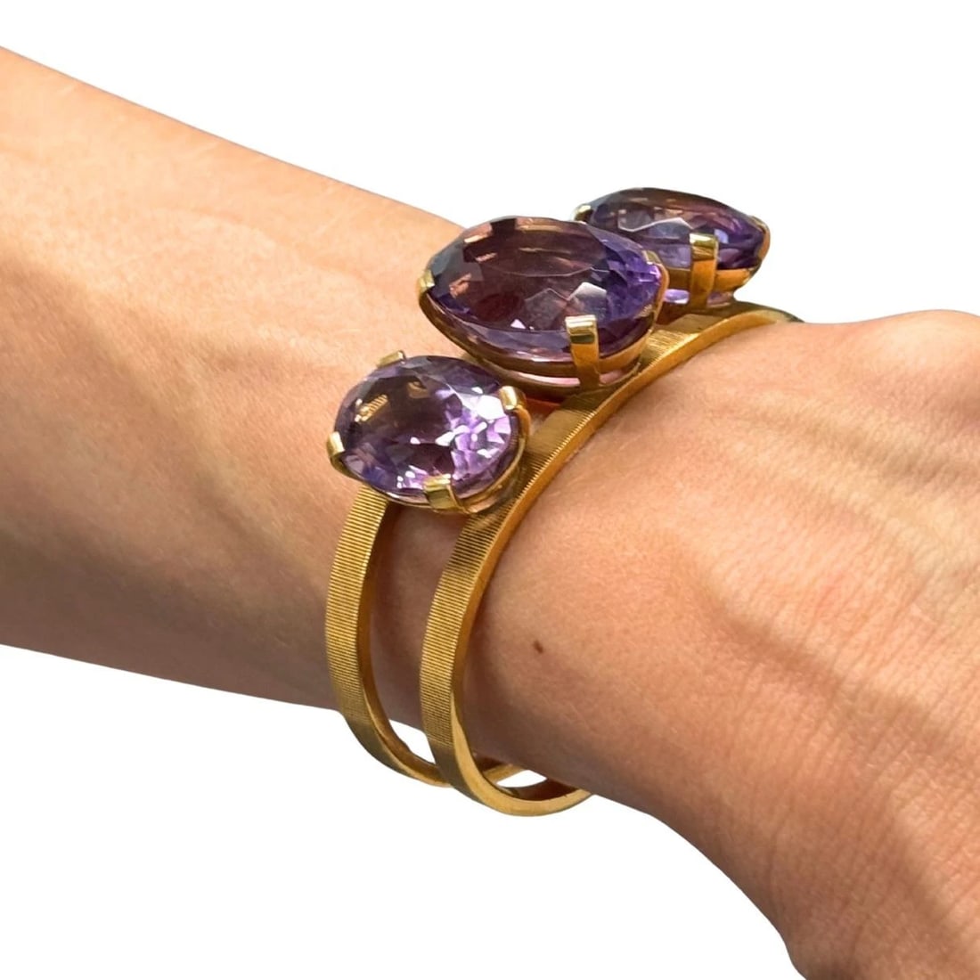 Vintage Hermès 18k Gold Amethyst Clamper Bracelet - 2