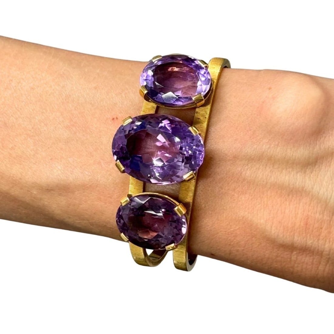 Vintage Hermès 18k Gold Amethyst Clamper Bracelet - 3