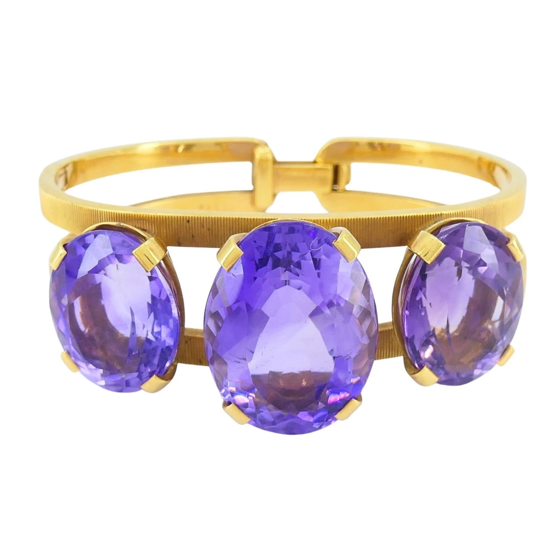 Vintage Hermès 18k Gold Amethyst Clamper Bracelet - 4
