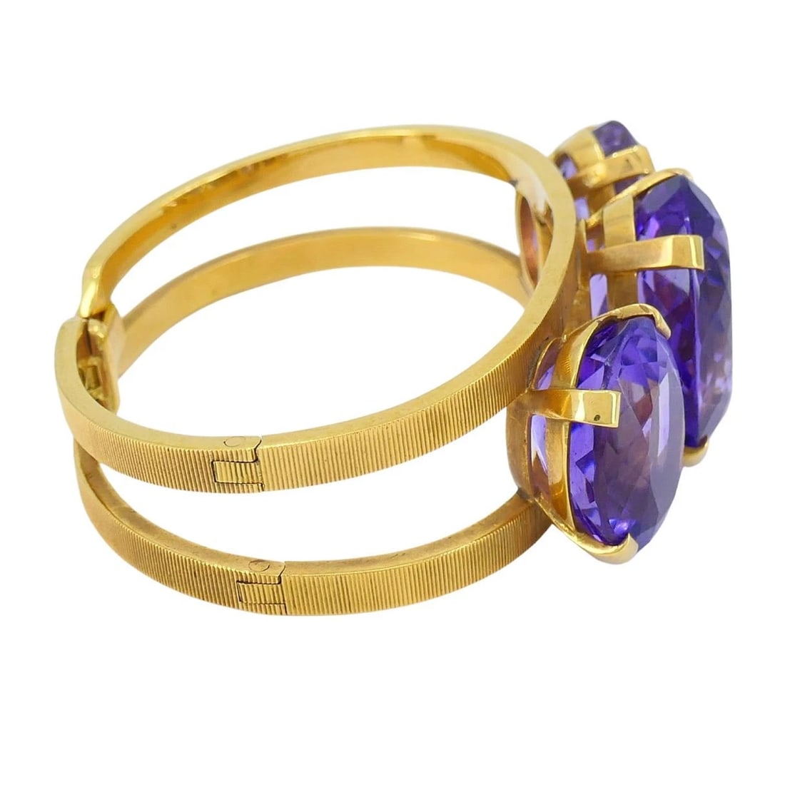 Vintage Hermès 18k Gold Amethyst Clamper Bracelet - 7