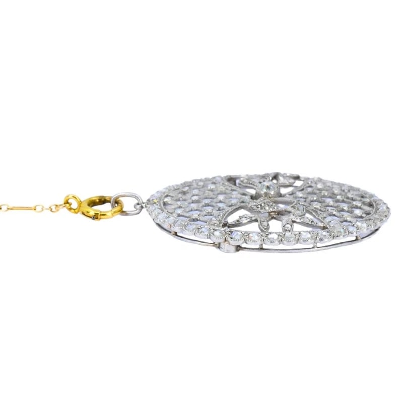 Edwardian Platinum Filigree PENDANT Necklace Diamonds 14k Gold Chain Art Deco - 5