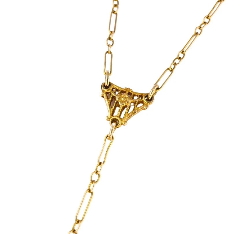 Edwardian Platinum Filigree PENDANT Necklace Diamonds 14k Gold Chain Art Deco - 7