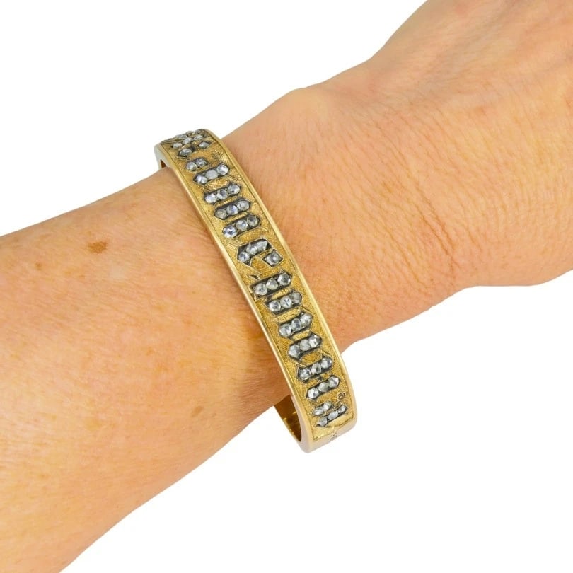 Victorian 14k Gold BRACELET Rose Cut Diamonds Antique Estate Jewelry - 2