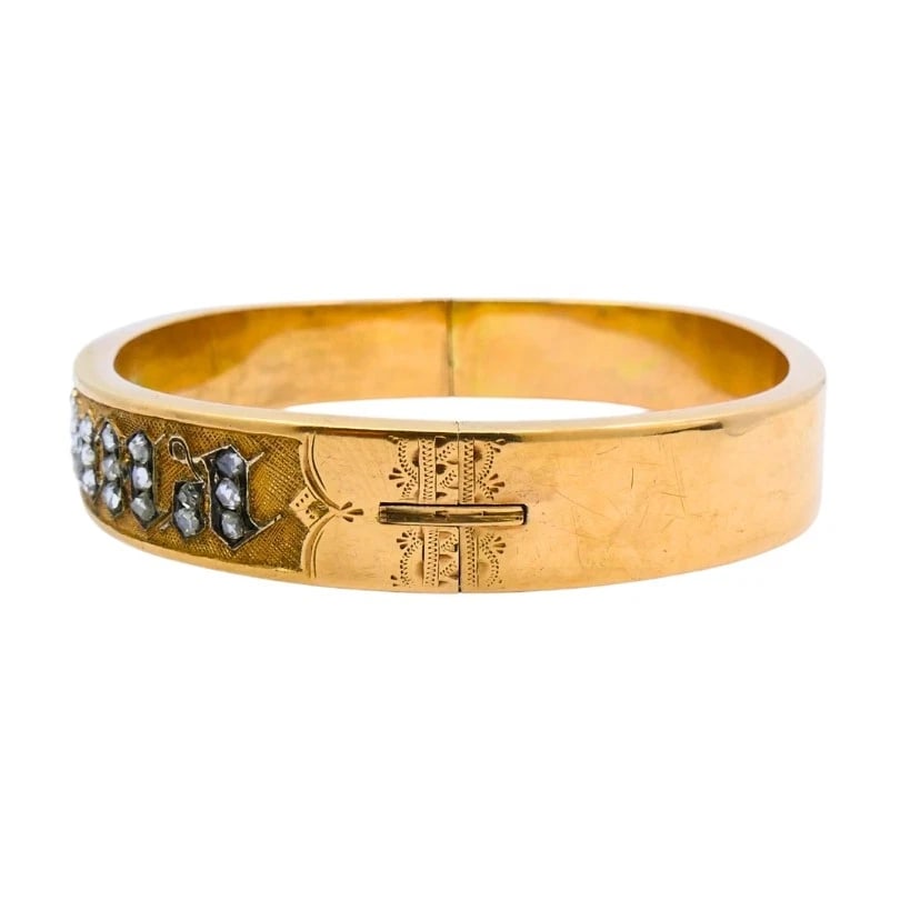 Victorian 14k Gold BRACELET Rose Cut Diamonds Antique Estate Jewelry - 6