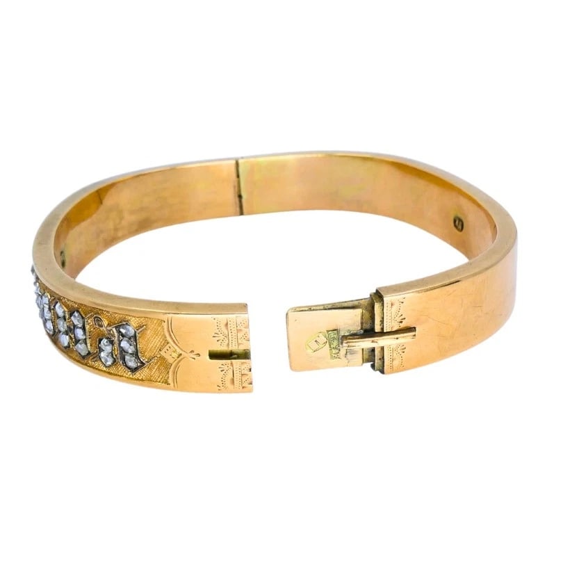 Victorian 14k Gold BRACELET Rose Cut Diamonds Antique Estate Jewelry - 8