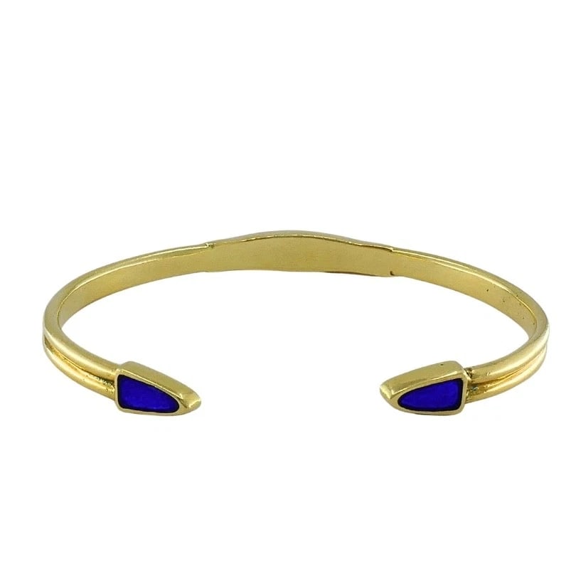 Vintage 18k Gold Blue Enamel Bangle Bracelet - 5